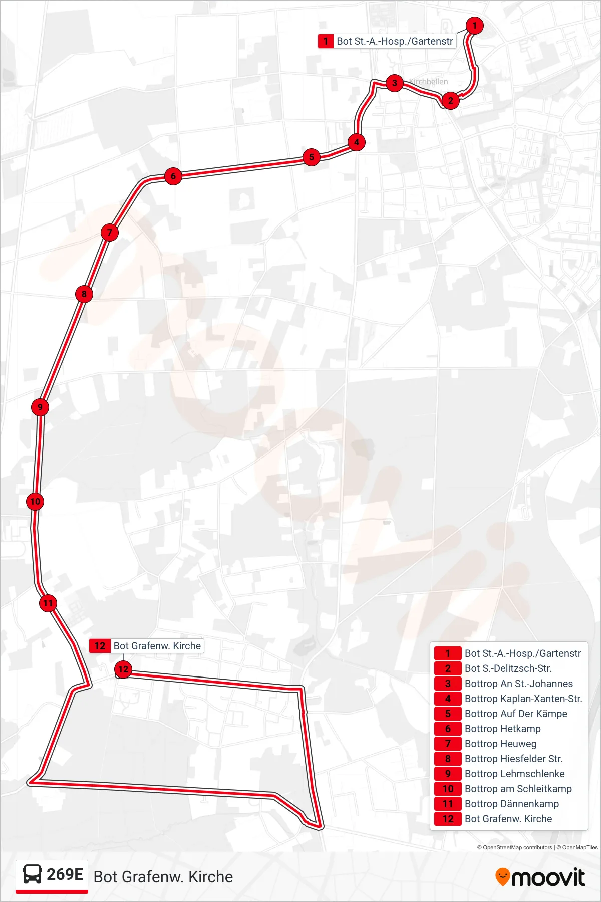 269E bus Line (Bot Grafenw. Kirche) route and stops on a map