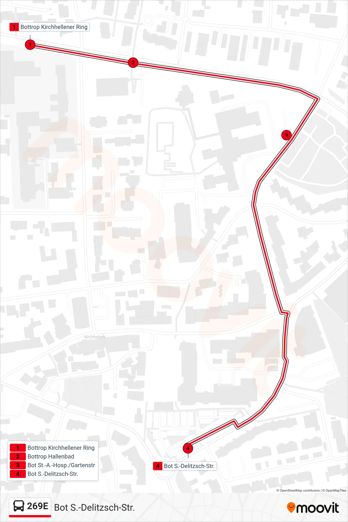 Linie 269E (Bus) Richtung Bot S.-Delitzsch-Str.: Route und Haltestellen auf der Karte