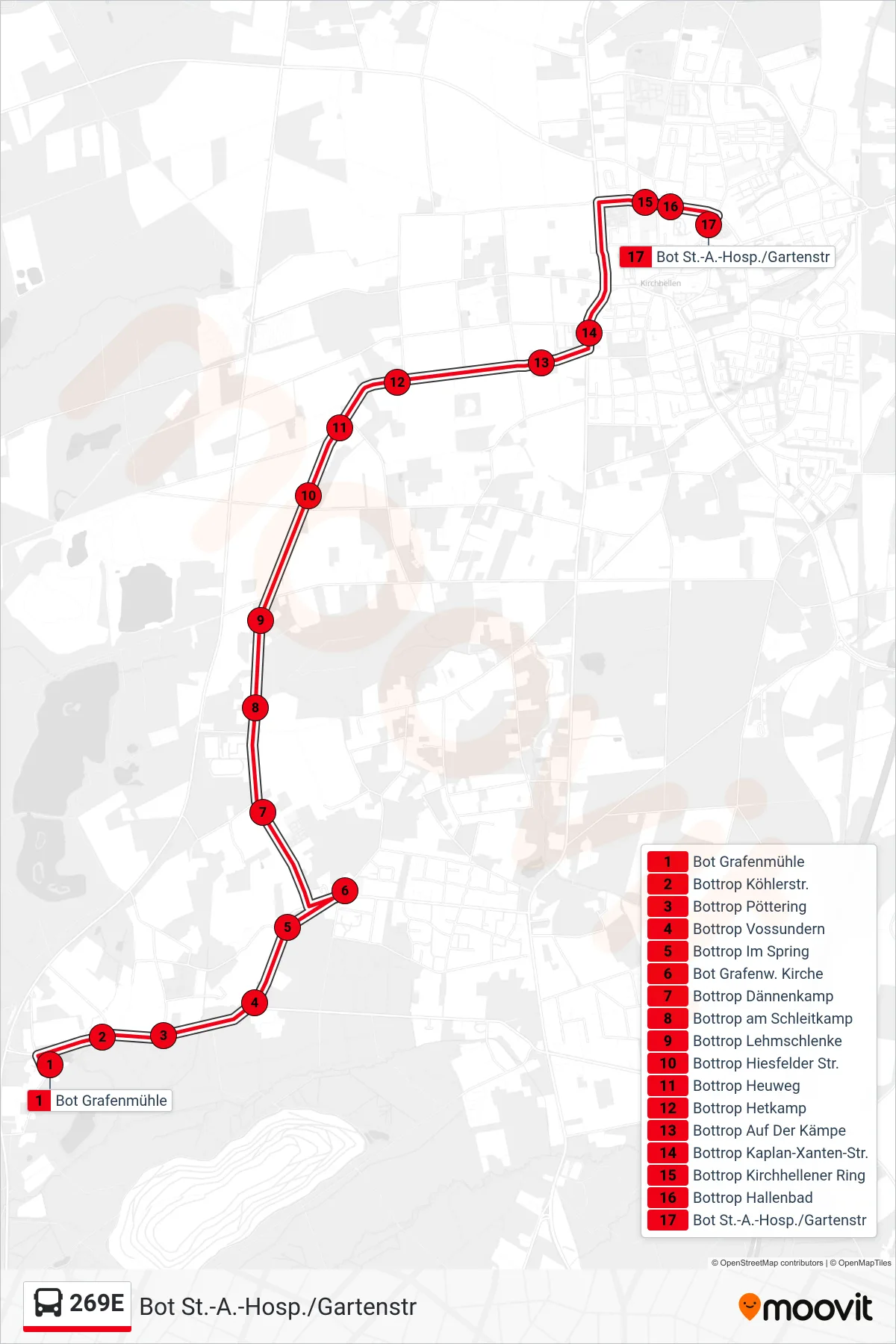 Linie 269E (Bus) Richtung Bot St.-A.-Hosp./Gartenstr: Route und Haltestellen auf der Karte