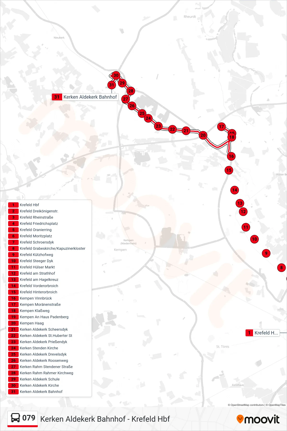 079 bus Line (Kerken Aldekerk Bahnhof) route and stops on a map