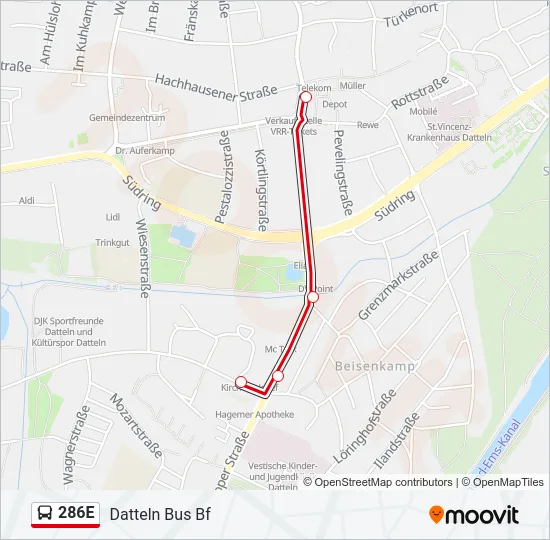 286E Bus Line Map