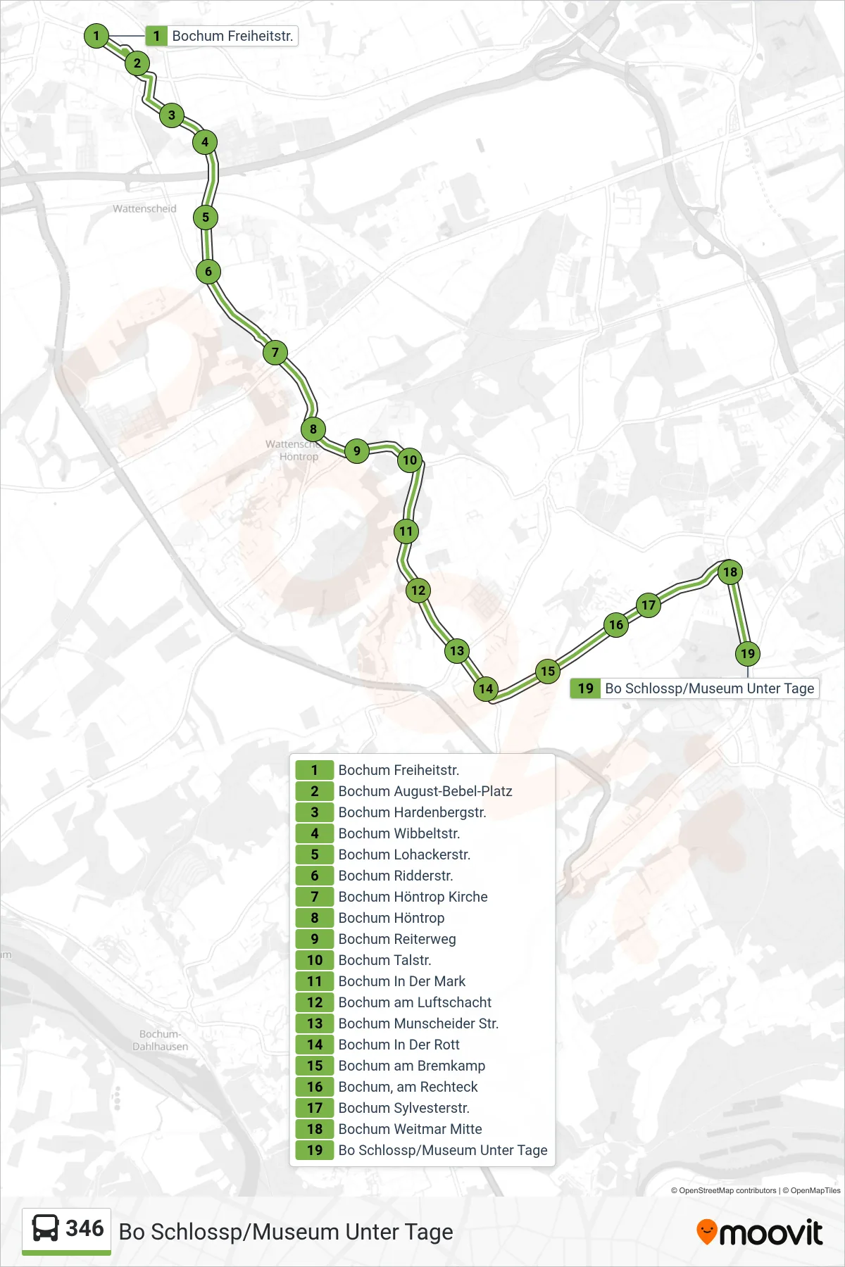 Linie 346 (Bus) Richtung Bo Schlossp/Museum Unter Tage: Route und Haltestellen auf der Karte