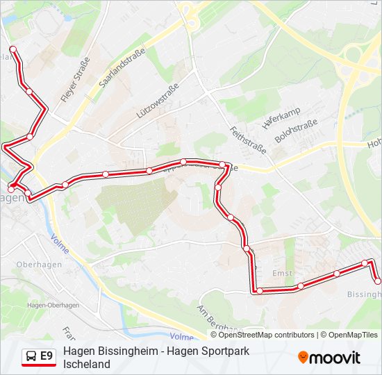 E9 bus Line Map