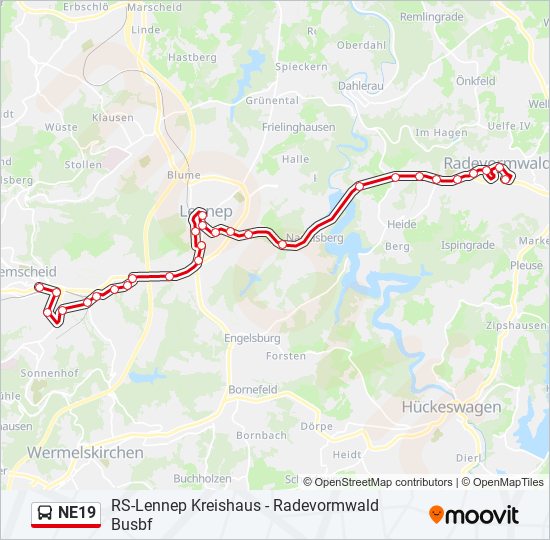 Автобус NE19: карта маршрута
