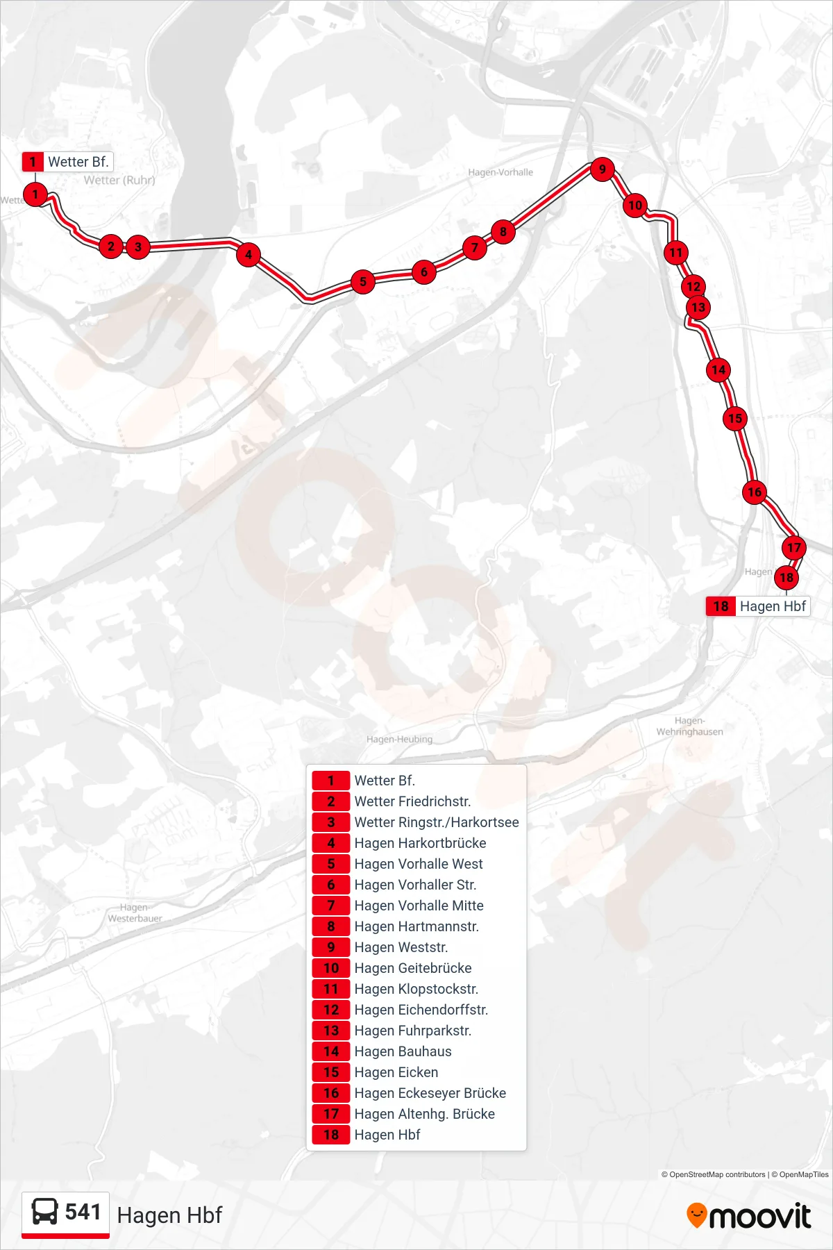 Linie 541 (Bus) Richtung Hagen Hbf: Route und Haltestellen auf der Karte