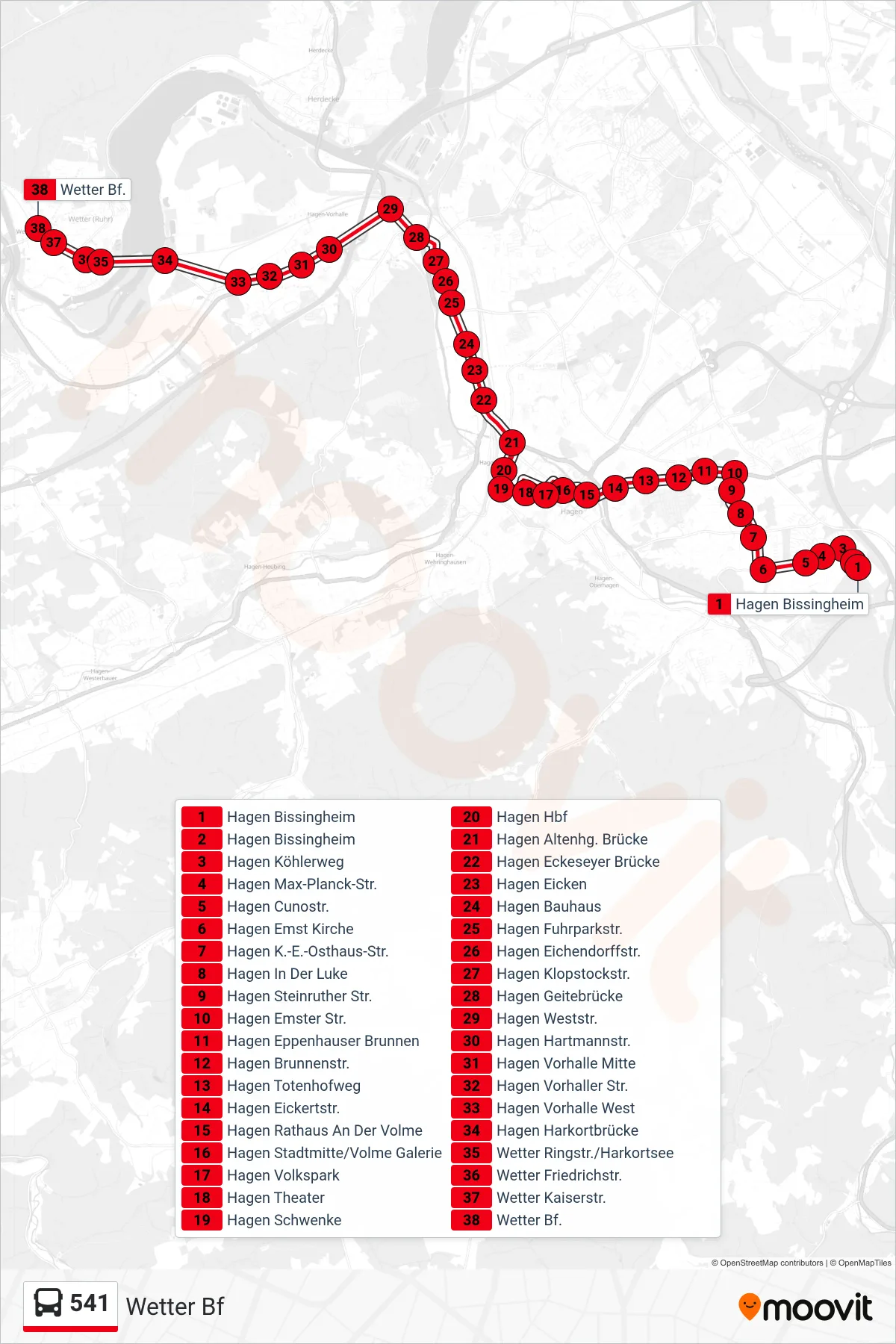 Linie 541 (Bus) Richtung Wetter Bf: Route und Haltestellen auf der Karte