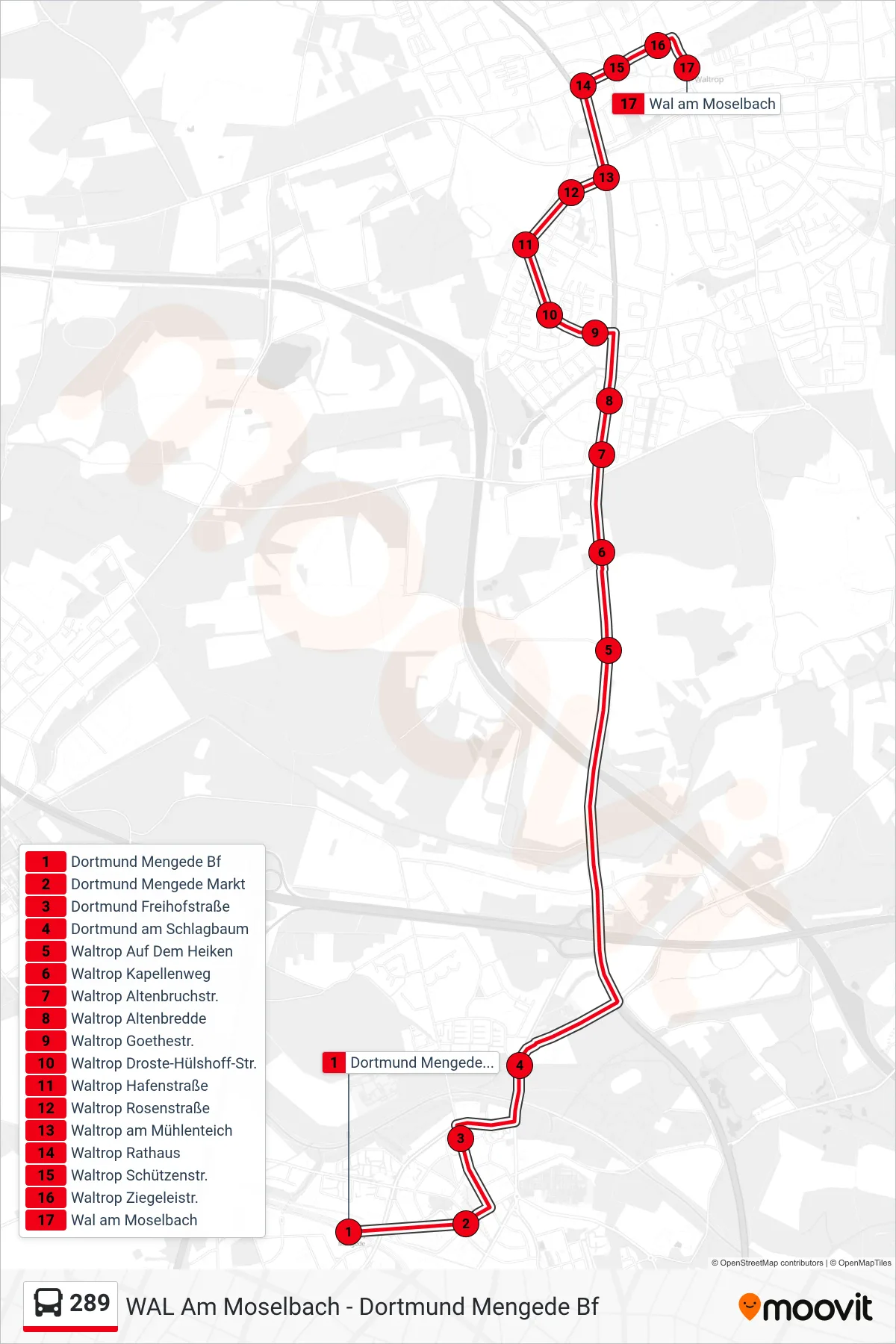 289 bus Line (Wal am Moselbach) route and stops on a map