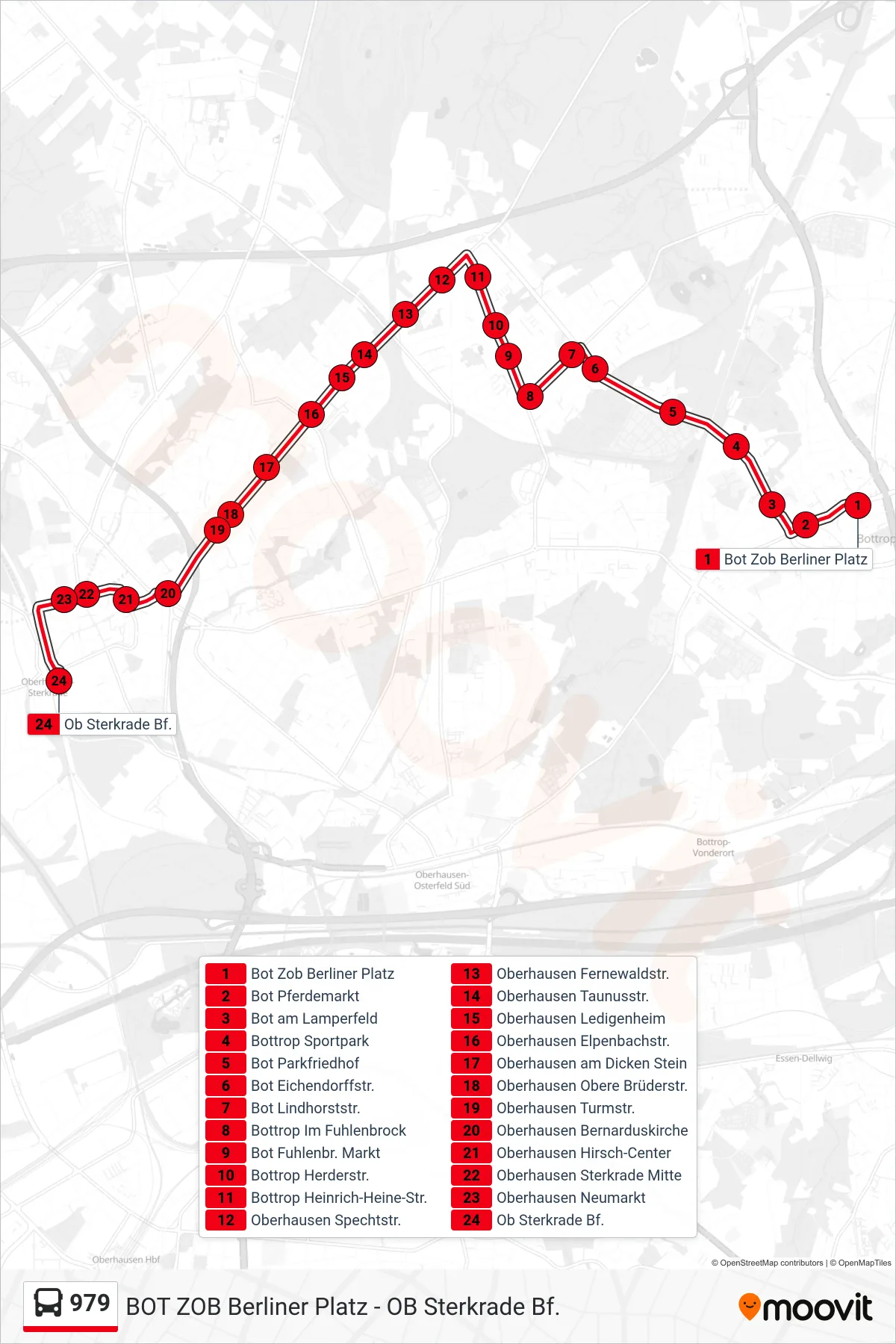 979 bus Line (Ob Sterkrade Bf.) route and stops on a map