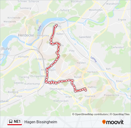 NE1 bus Line Map