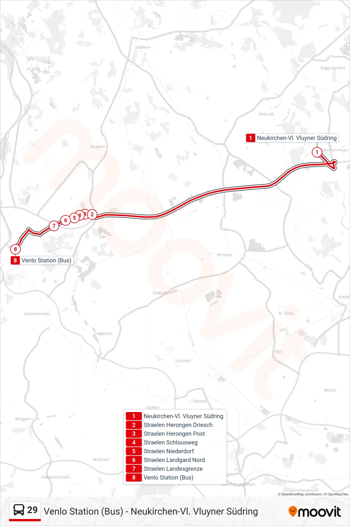 Linie 29 (Bus) Richtung Venlo Station (Bus): Route und Haltestellen auf der Karte