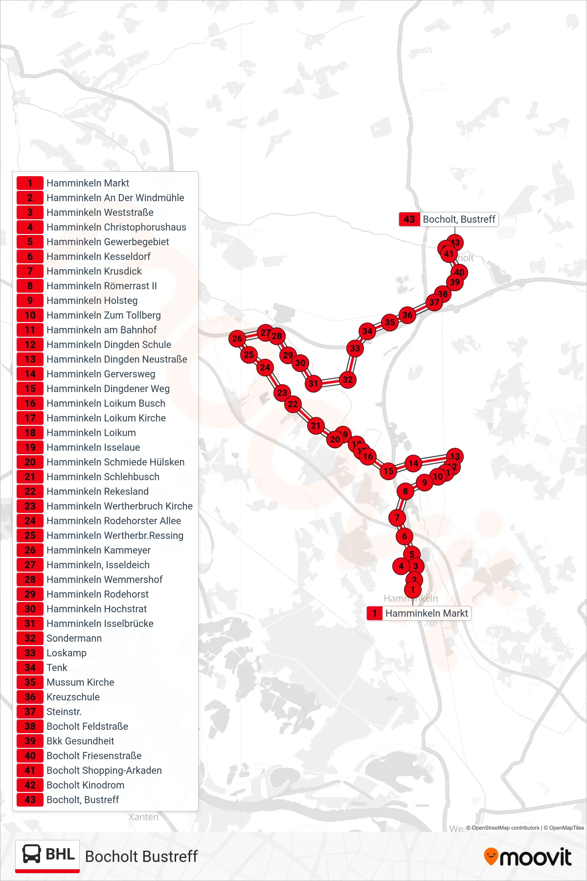 Linie BHL (Bus) Richtung Bocholt Bustreff: Route und Haltestellen auf der Karte