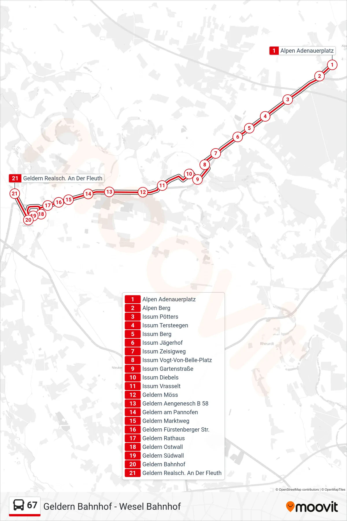 Linie 67 (Bus) Richtung Geldern Realsch. An Der Fleuth: Route und Haltestellen auf der Karte