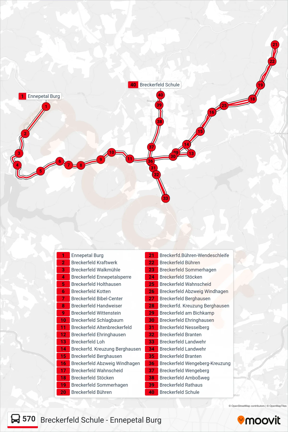570 bus Line (Breckerfeld Schule) route and stops on a map