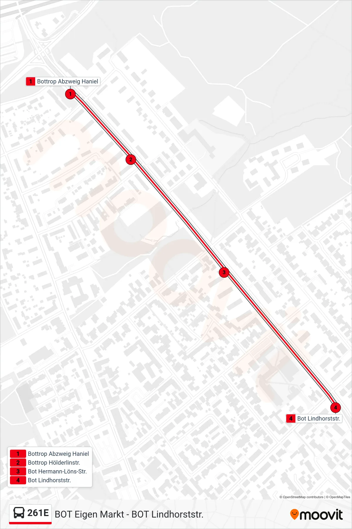 Linie 261E (Bus) Richtung Bot Lindhorststr.: Route und Haltestellen auf der Karte