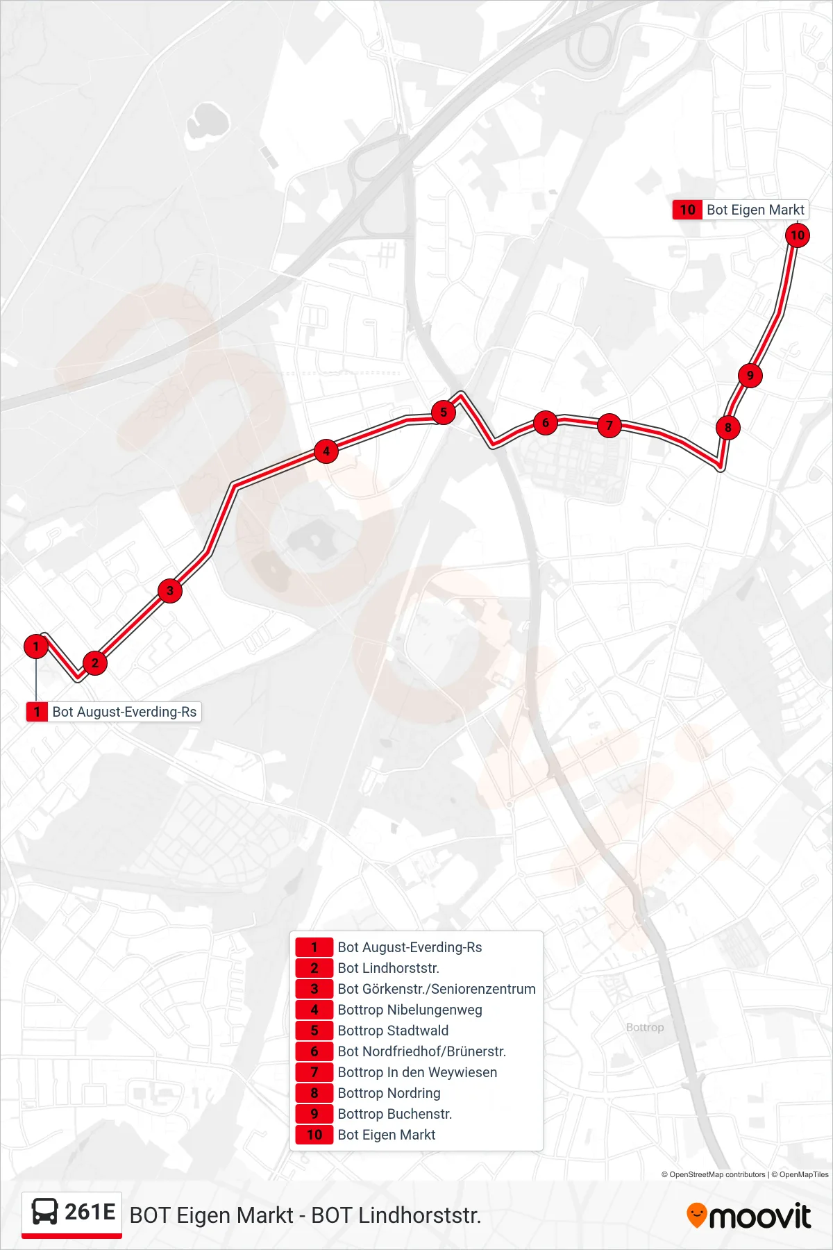 Linie 261E (Bus) Richtung Bot Eigen Markt: Route und Haltestellen auf der Karte