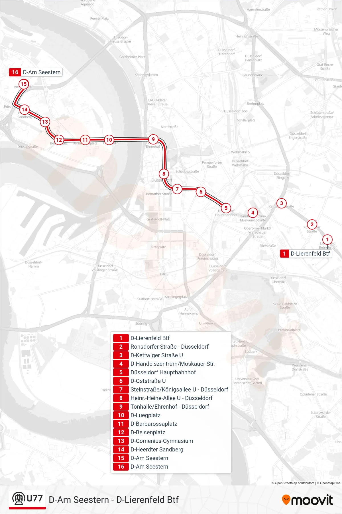 Linie U77 (U-Bahn) Richtung D-Am Seestern: Route und Haltestellen auf der Karte