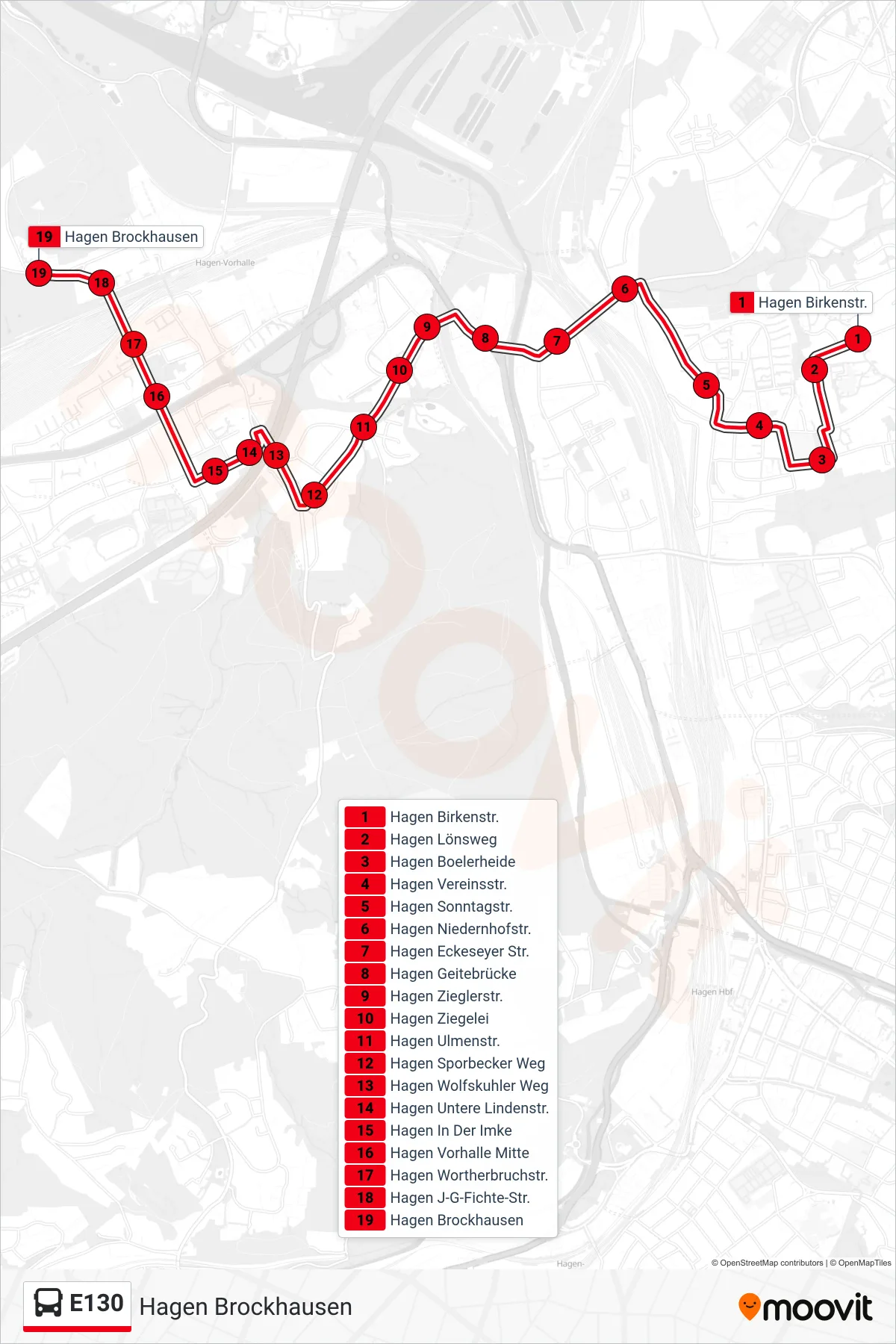 Linie E130 (Bus) Richtung Hagen Brockhausen: Route und Haltestellen auf der Karte