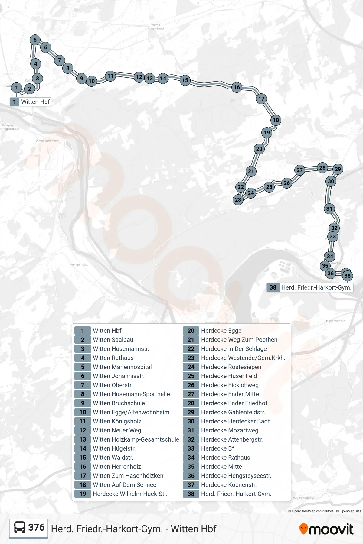376 bus Line (Herd. Friedr.-Harkort-Gym.) route and stops on a map
