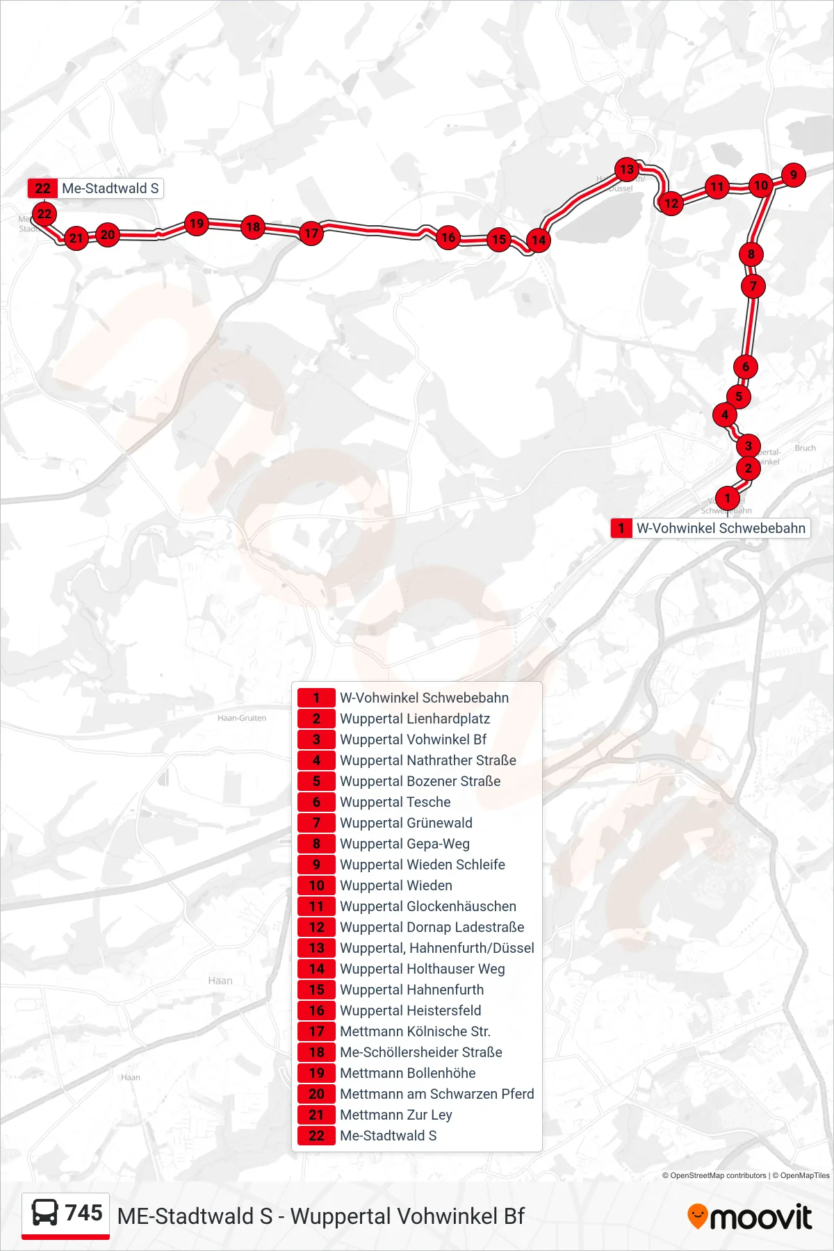 Linie 745 (Bus) Richtung Me-Stadtwald S: Route und Haltestellen auf der Karte