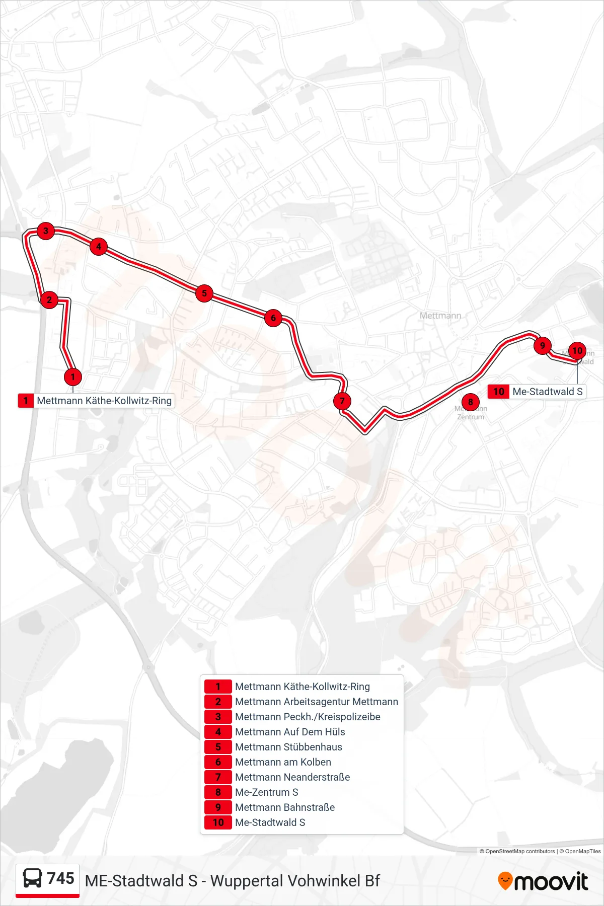 Linie 745 (Bus) Richtung Me-Stadtwald S: Route und Haltestellen auf der Karte