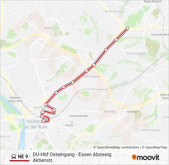 Автобус NE 9: карта маршрута