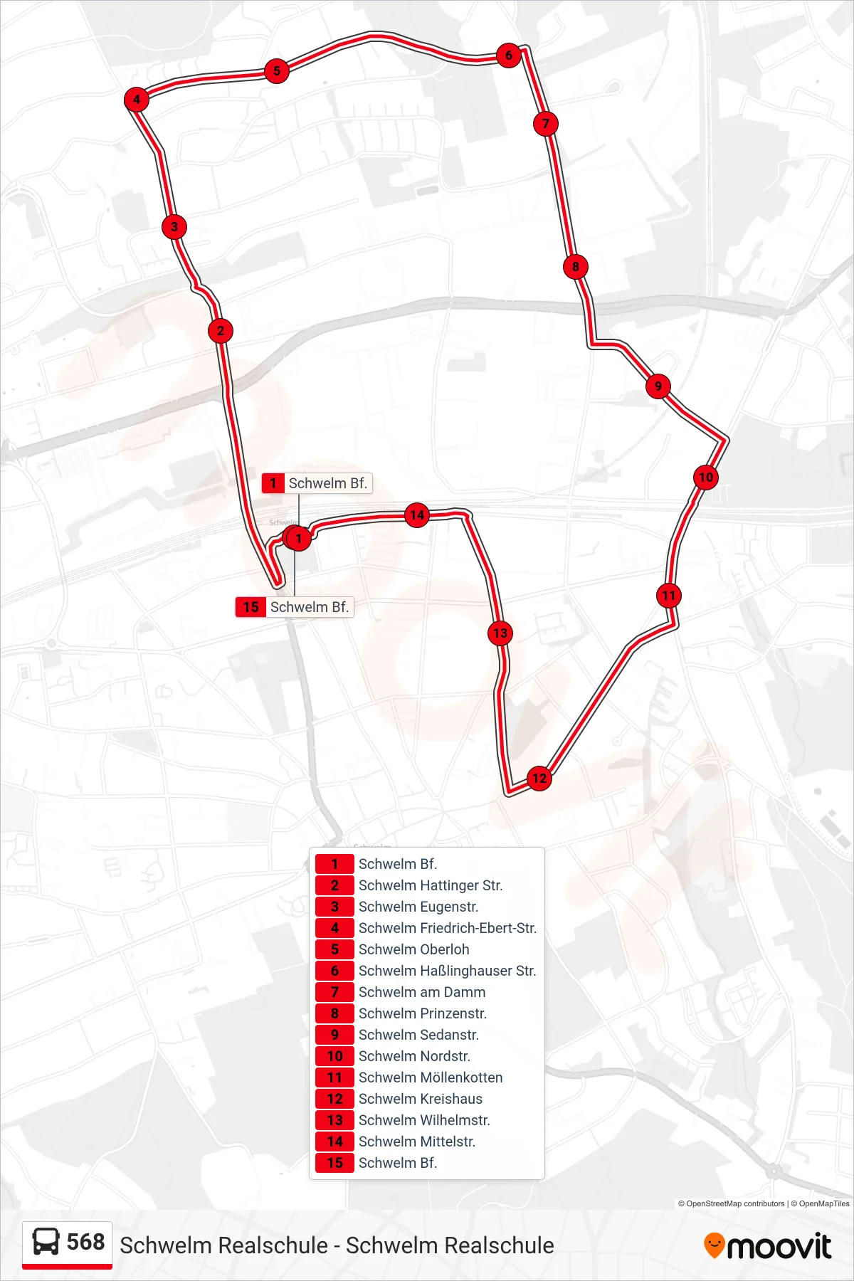 Linie 568 (Bus) Richtung Schwelm Bf.: Route und Haltestellen auf der Karte