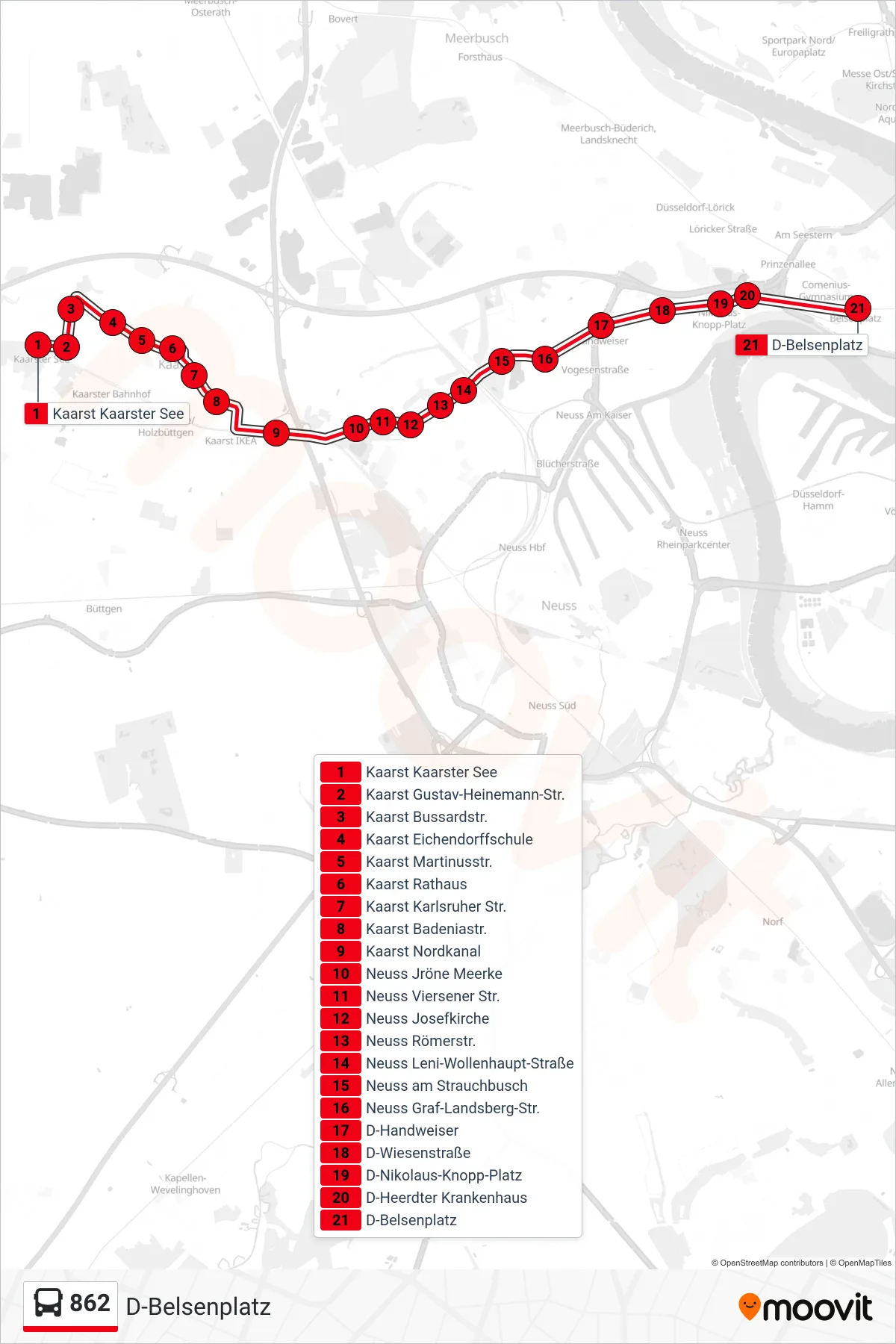 Linie 862 (Bus) Richtung D-Belsenplatz: Route und Haltestellen auf der Karte