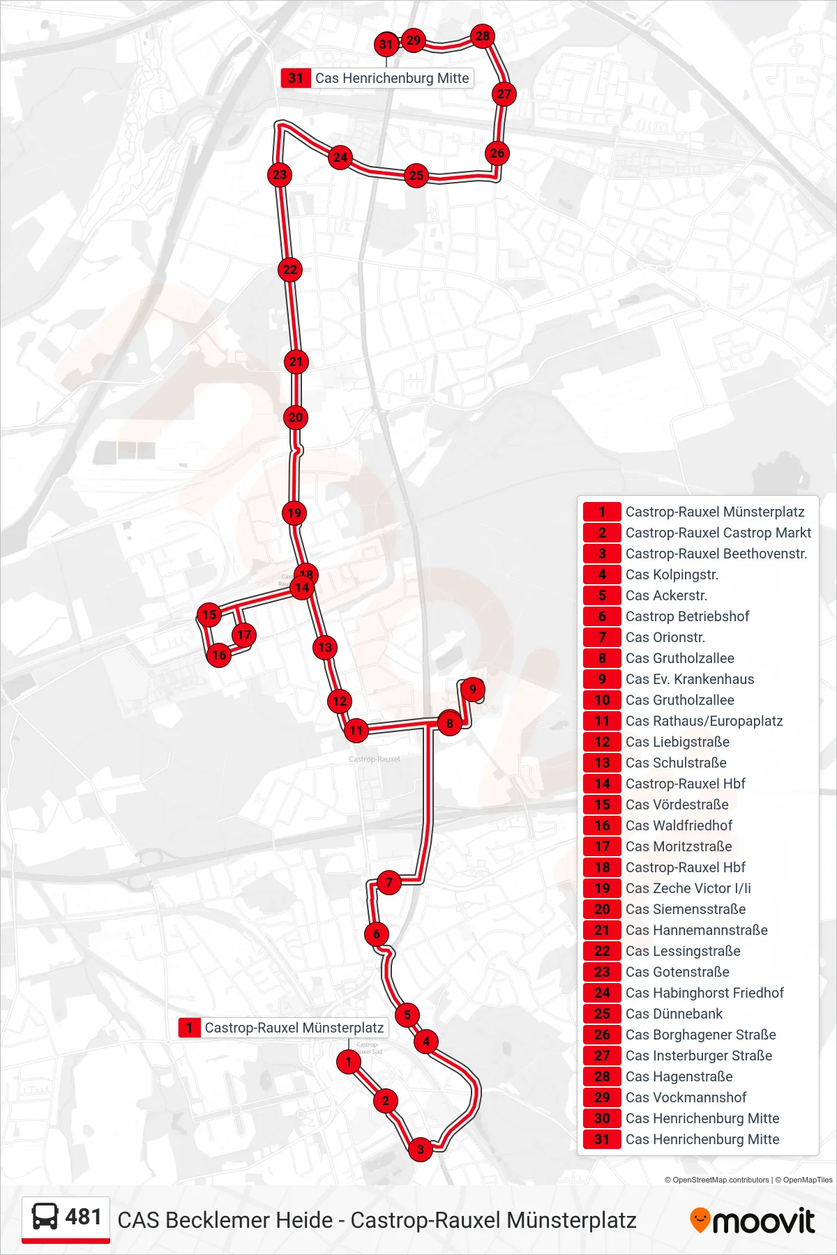Linie 481 (Bus) Richtung Cas Henrichenburg Mitte: Route und Haltestellen auf der Karte