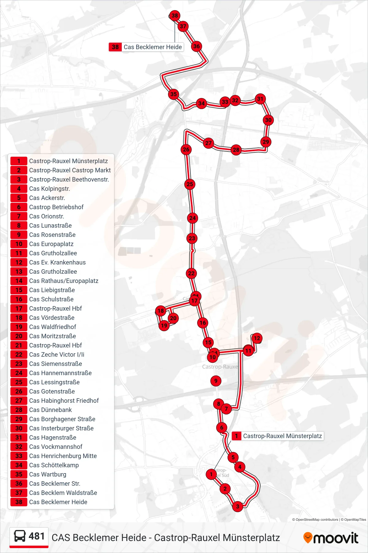 Linie 481 (Bus) Richtung Cas Becklemer Heide: Route und Haltestellen auf der Karte