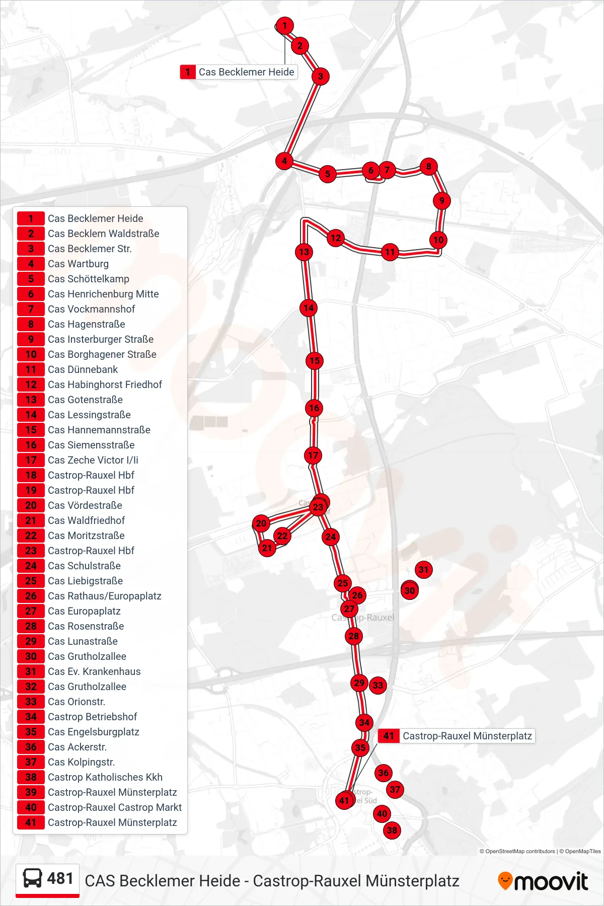 481 bus Line (Castrop-Rauxel Münsterplatz) route and stops on a map