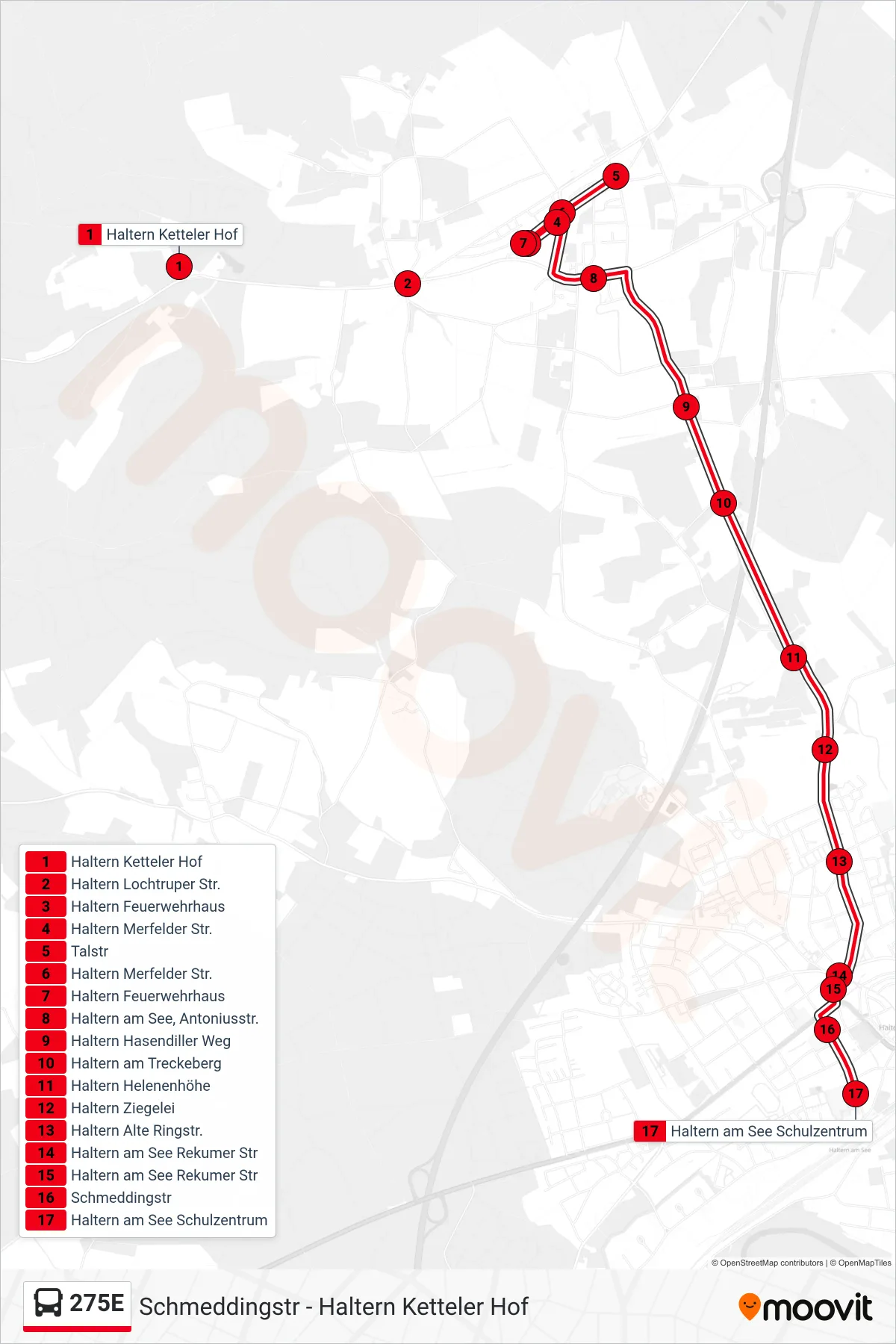 275E bus Line (Haltern am See Schulzentrum) route and stops on a map