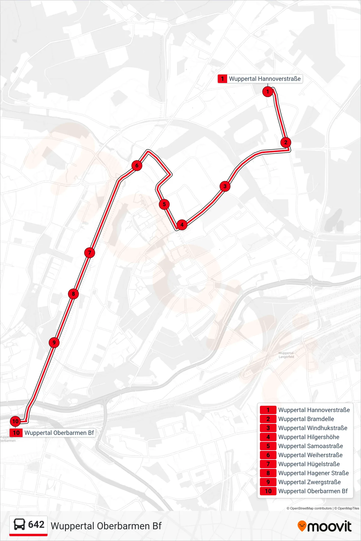 Linie 642 (Bus) Richtung Wuppertal Oberbarmen Bf: Route und Haltestellen auf der Karte