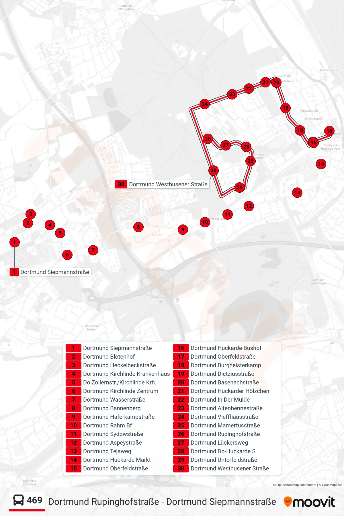 Linie 469 (Bus) Richtung Dortmund Rupinghofstraße: Route und Haltestellen auf der Karte