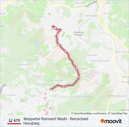 670 Route: Fahrpläne, Haltestellen & Karten - Wuppertal Ronsdorf Markt ...