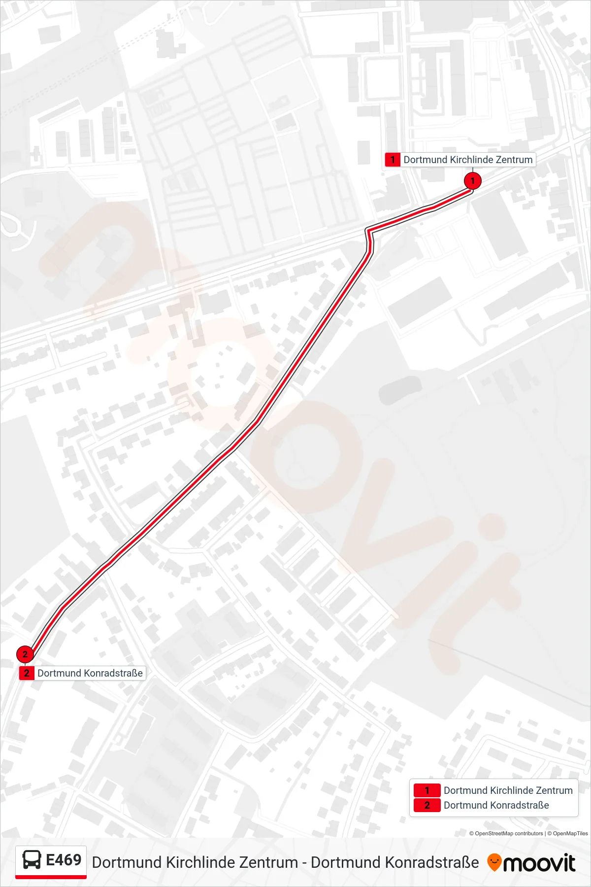 Linie E469 (Bus) Richtung Dortmund Konradstraße: Route und Haltestellen auf der Karte