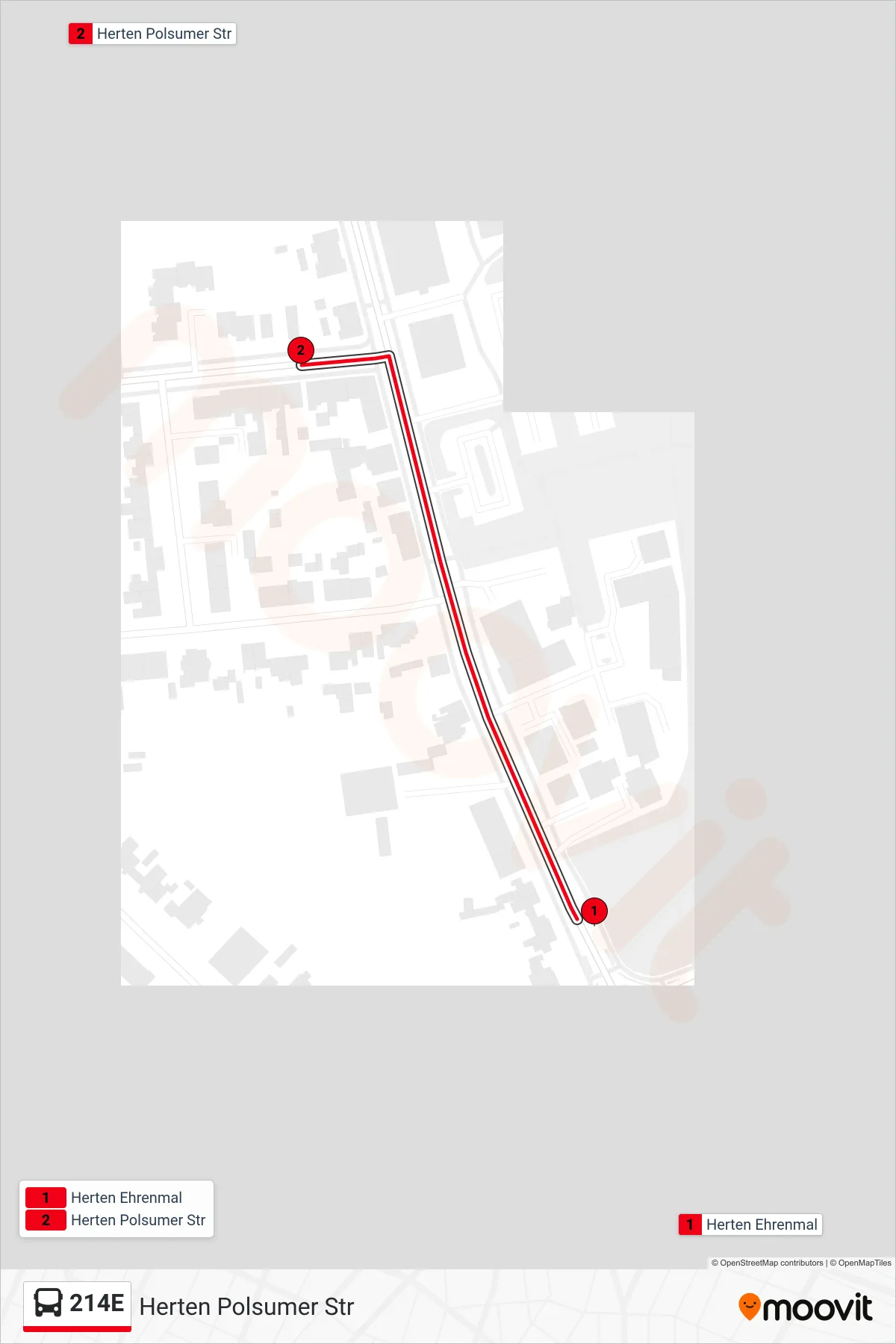 214E bus Line (Herten Polsumer Str) route and stops on a map