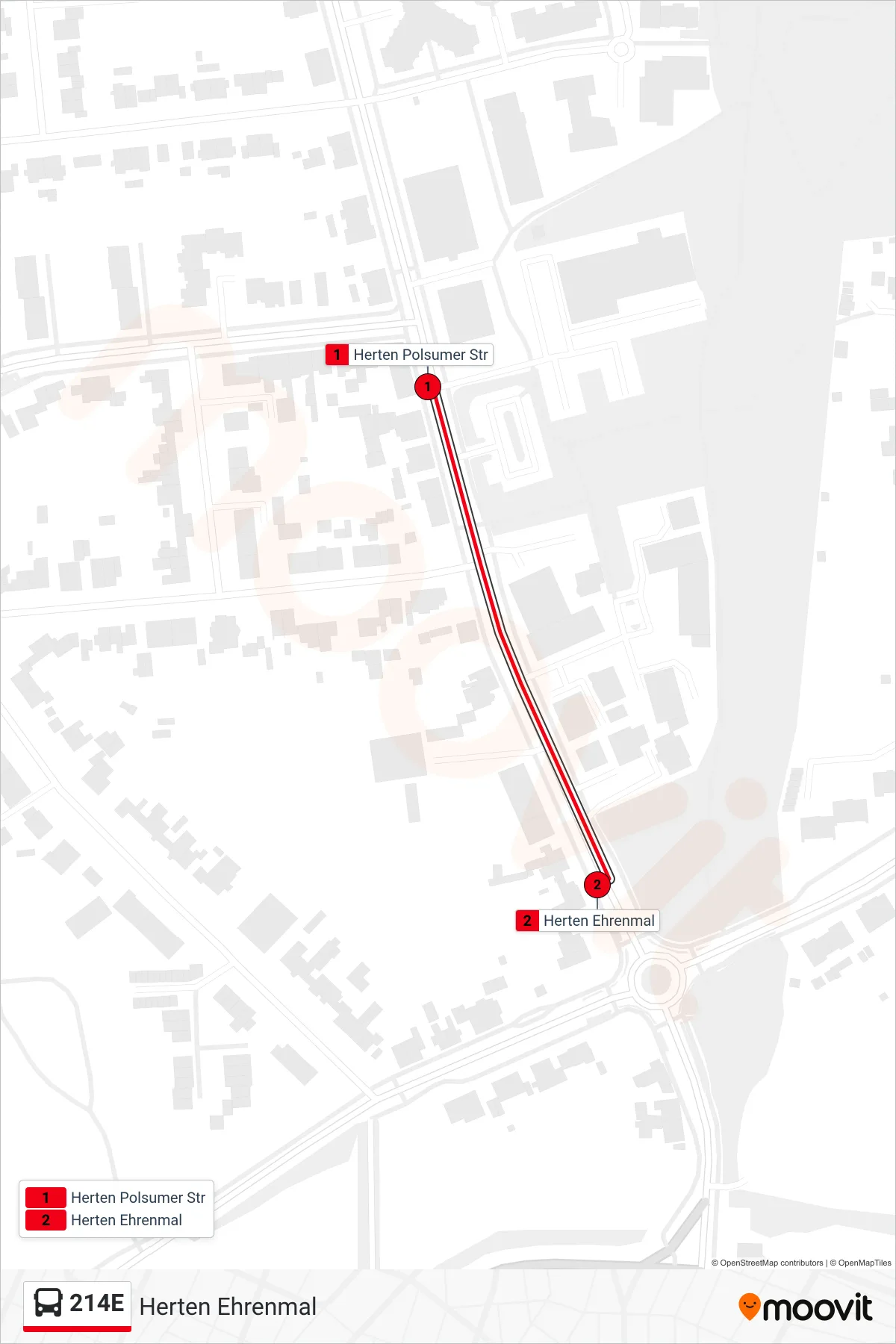 214E bus Line (Herten Ehrenmal) route and stops on a map