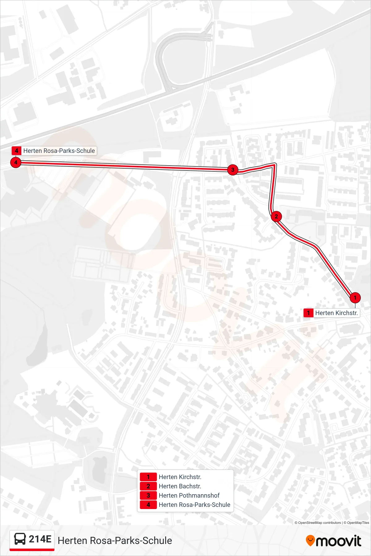 214E bus Line (Herten Rosa-Parks-Schule) route and stops on a map