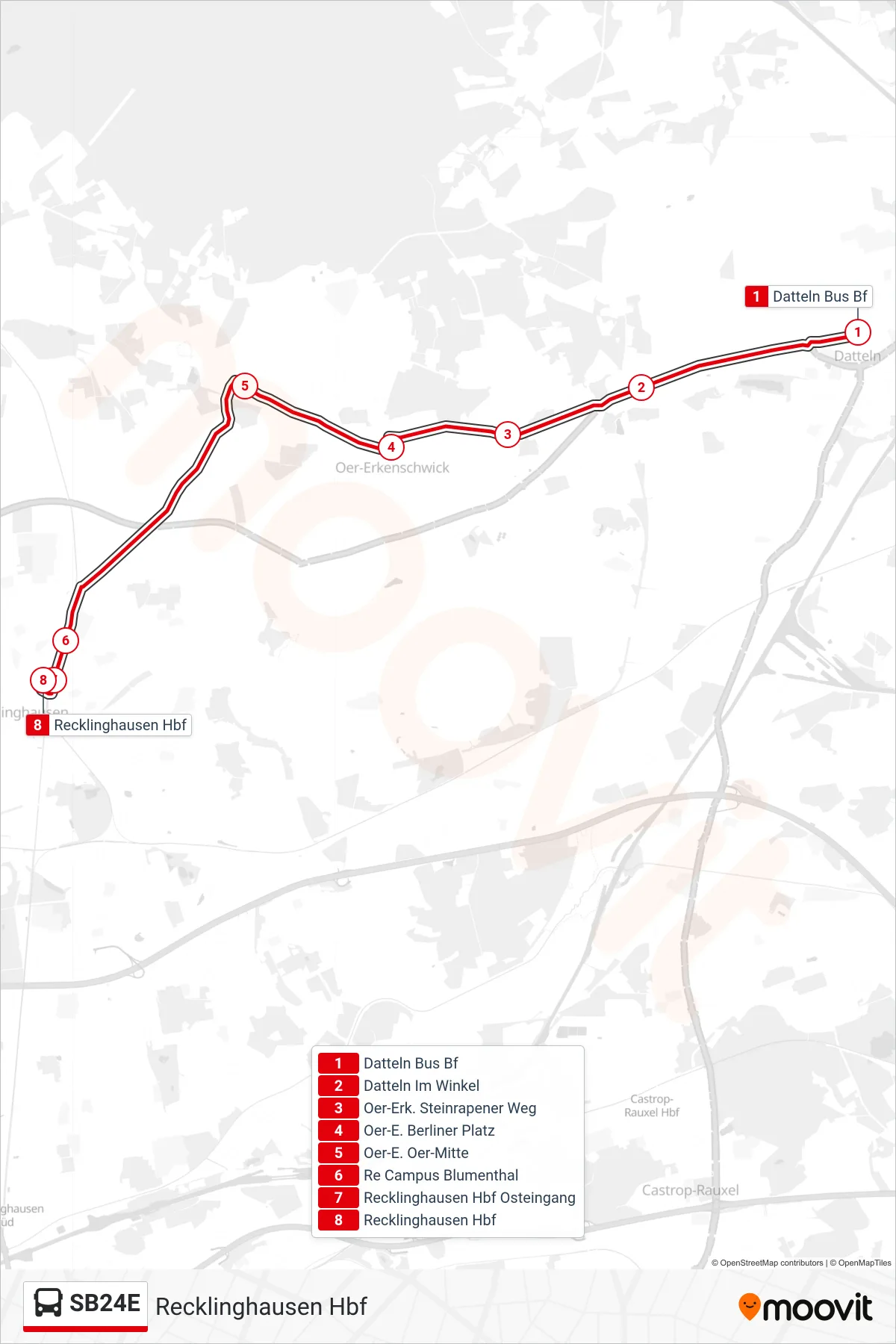 Linie SB24E (Bus) Richtung Recklinghausen Hbf: Route und Haltestellen auf der Karte
