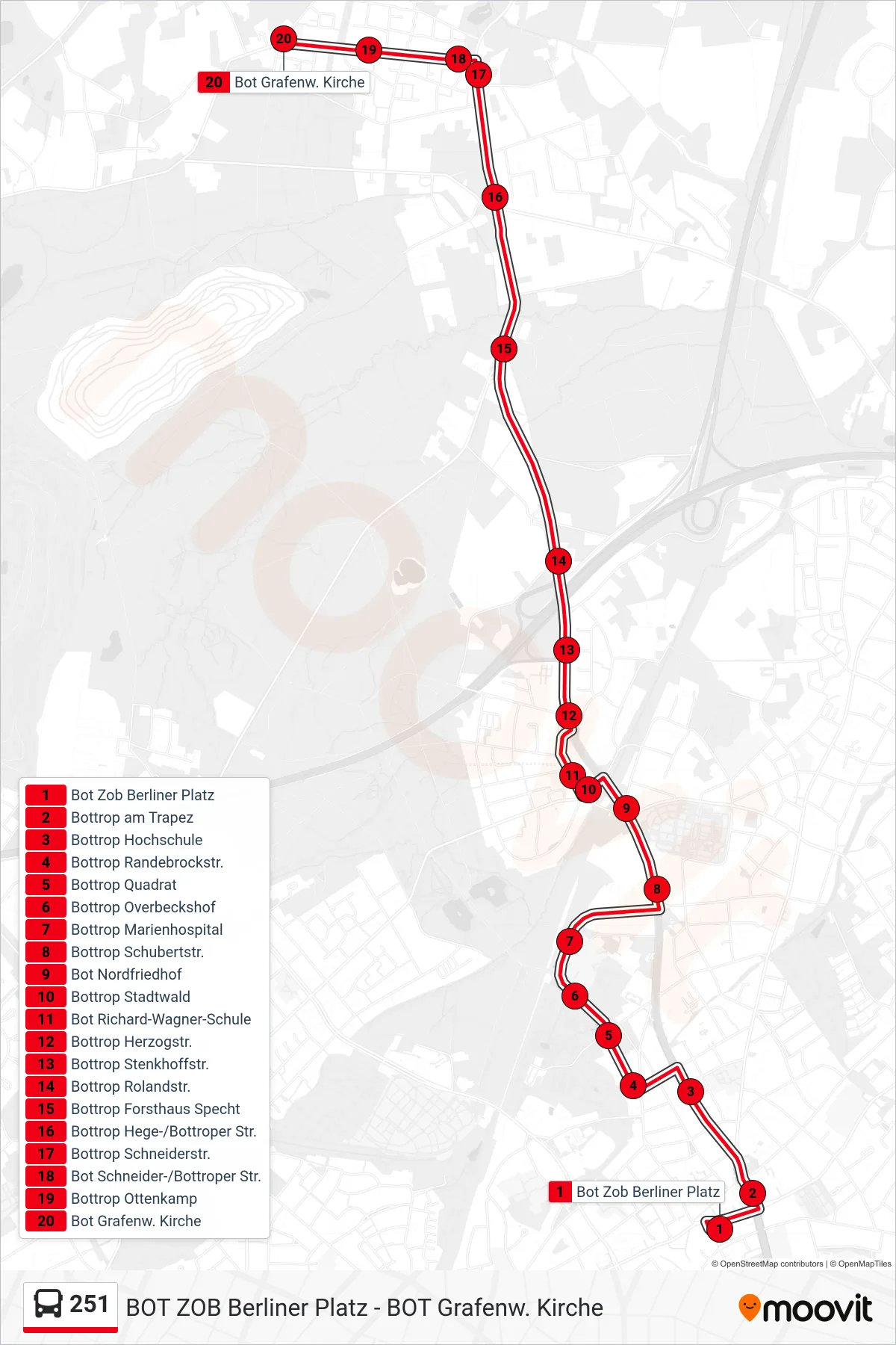 251 bus Line (Bot Grafenw. Kirche) route and stops on a map