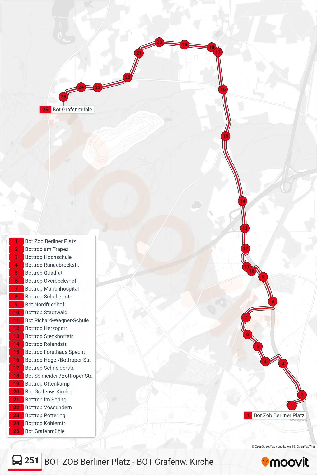 251 bus Line (Bot Grafenmühle) route and stops on a map
