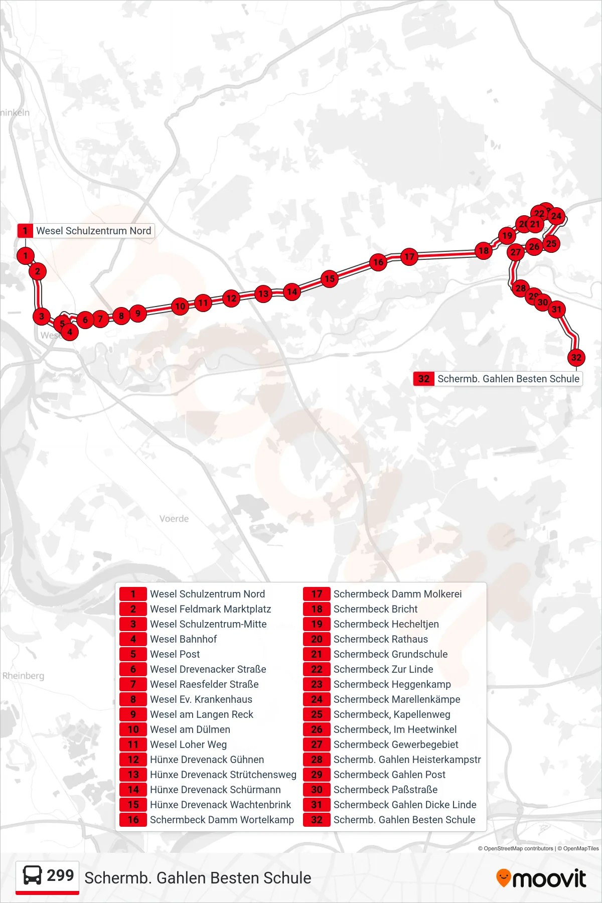 299 bus Line (Schermb. Gahlen Besten Schule) route and stops on a map