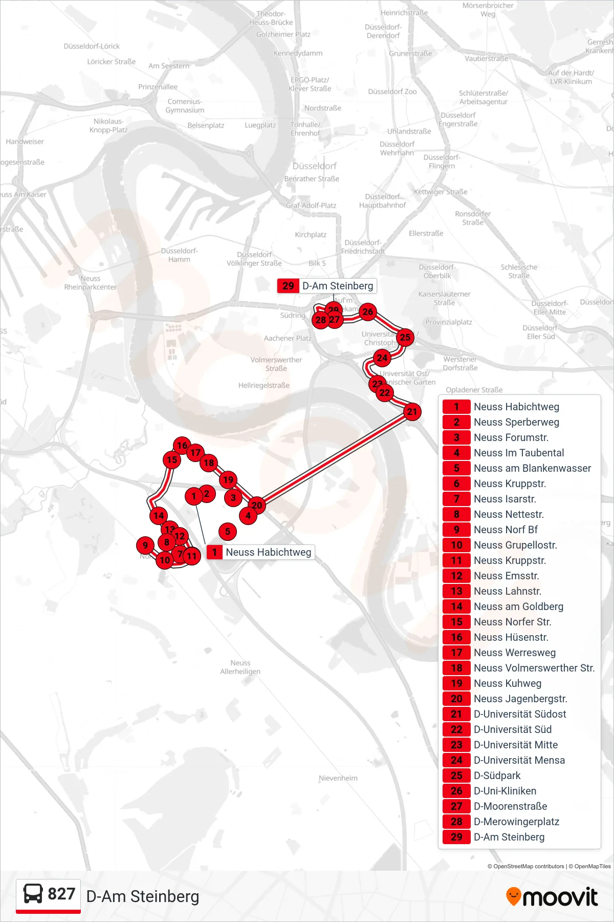 827 bus Line (D-Am Steinberg) route and stops on a map