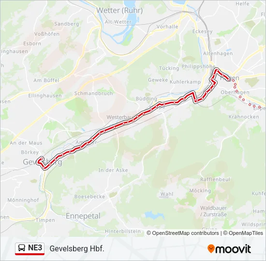 NE3 Bus Line Map