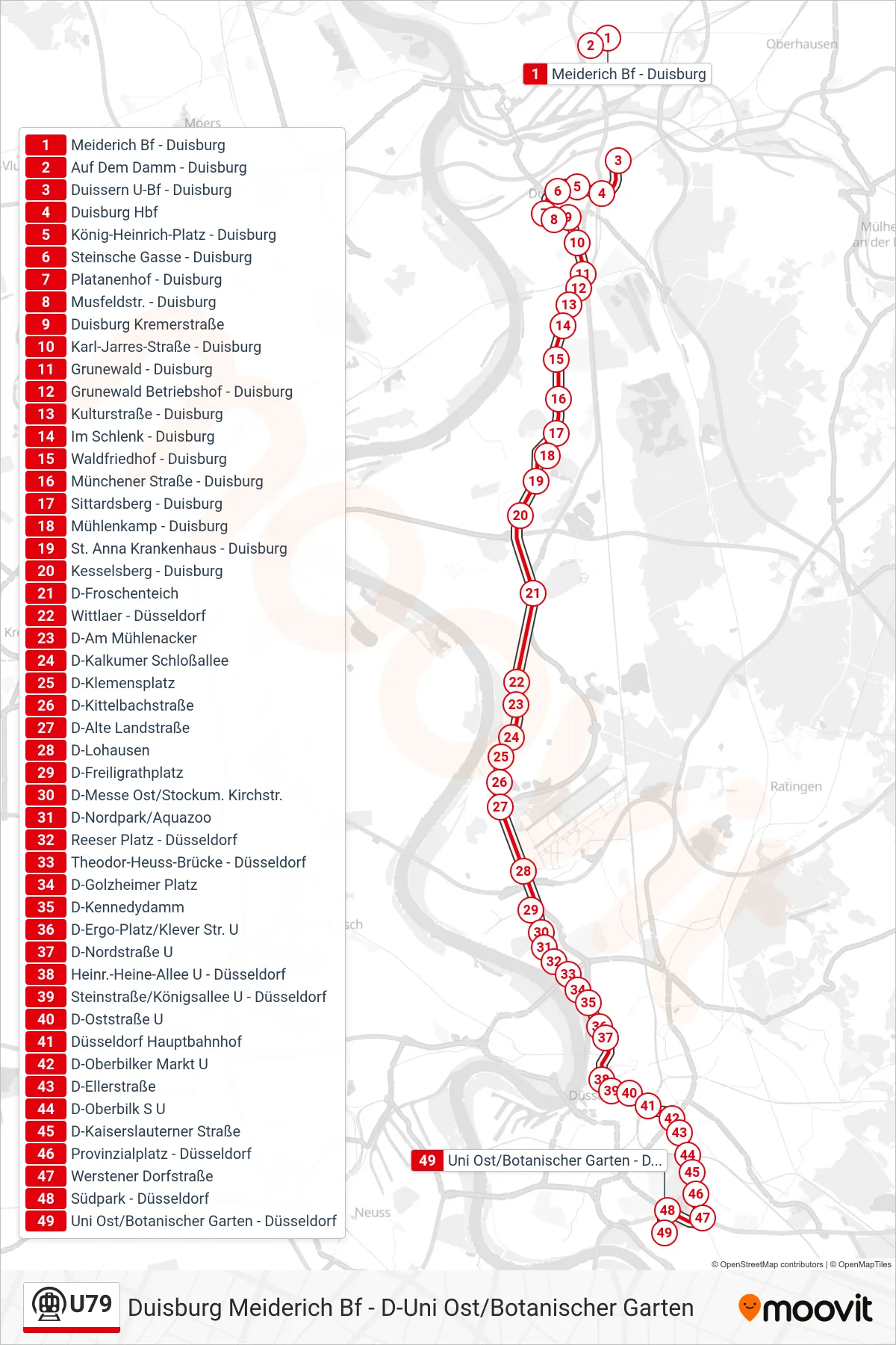 Linie U79 (U-Bahn) Richtung D-Uni Ost/Botanischer Garten: Route und Haltestellen auf der Karte