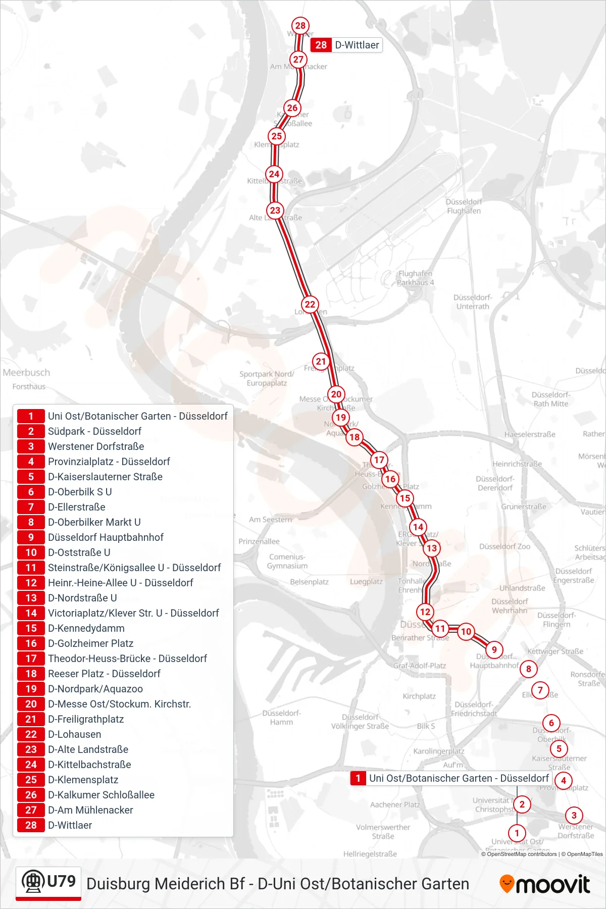 Linie U79 (U-Bahn) Richtung D-Wittlaer: Route und Haltestellen auf der Karte