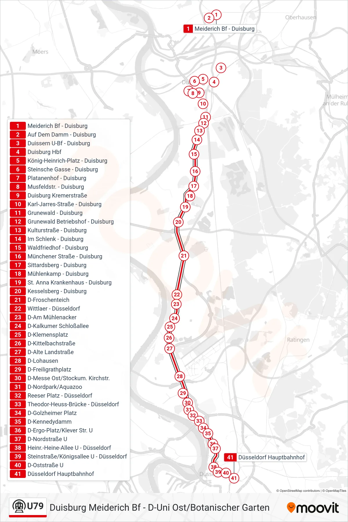 Linie U79 (U-Bahn) Richtung Düsseldorf Hbf: Route und Haltestellen auf der Karte