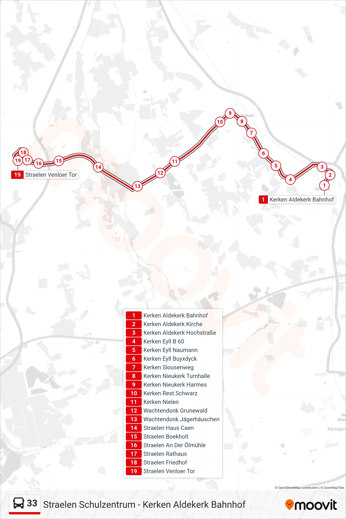 Linie 33 (Bus) Richtung Straelen Venloer Tor: Route und Haltestellen auf der Karte