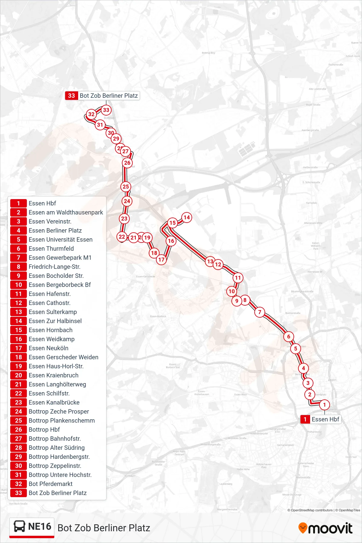 Linie NE16 (Bus) Richtung Bot Zob Berliner Platz: Route und Haltestellen auf der Karte