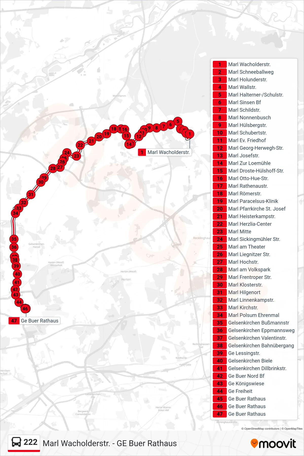 Linie 222 (Bus) Richtung Ge Buer Rathaus: Route und Haltestellen auf der Karte
